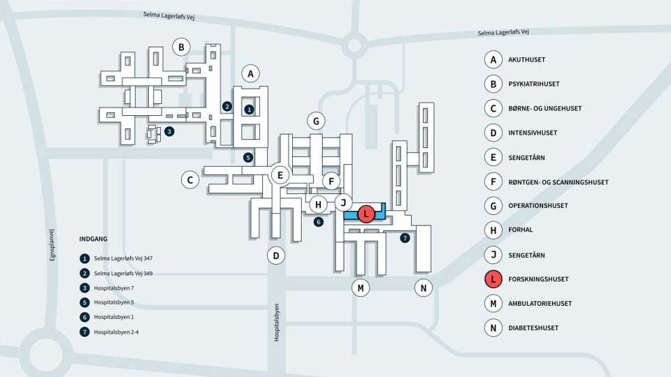 Klik her for at forstørre kortet over Hospitalsbyen