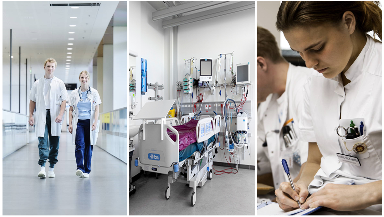 et billede, hvor det vises læger, sygeplejersker og en typisk hospitalsseng på intensivafdelingen