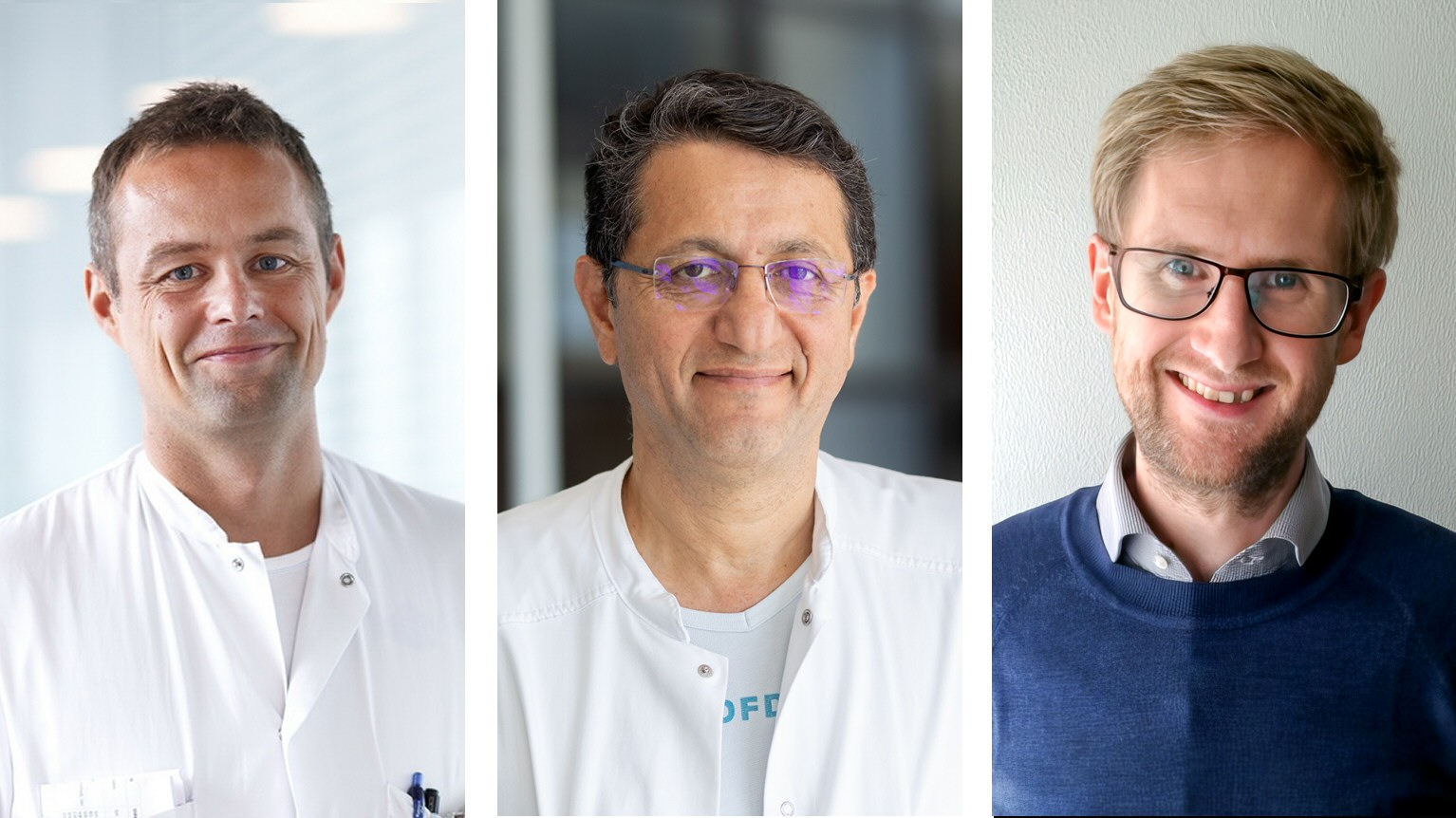 Bevillingsmodtagere fra Danmarks Frie Forskningsfond 2023. Fra venstre Søren Schou Olesen, Sam Riahi og Michael Skovdal Rathleff