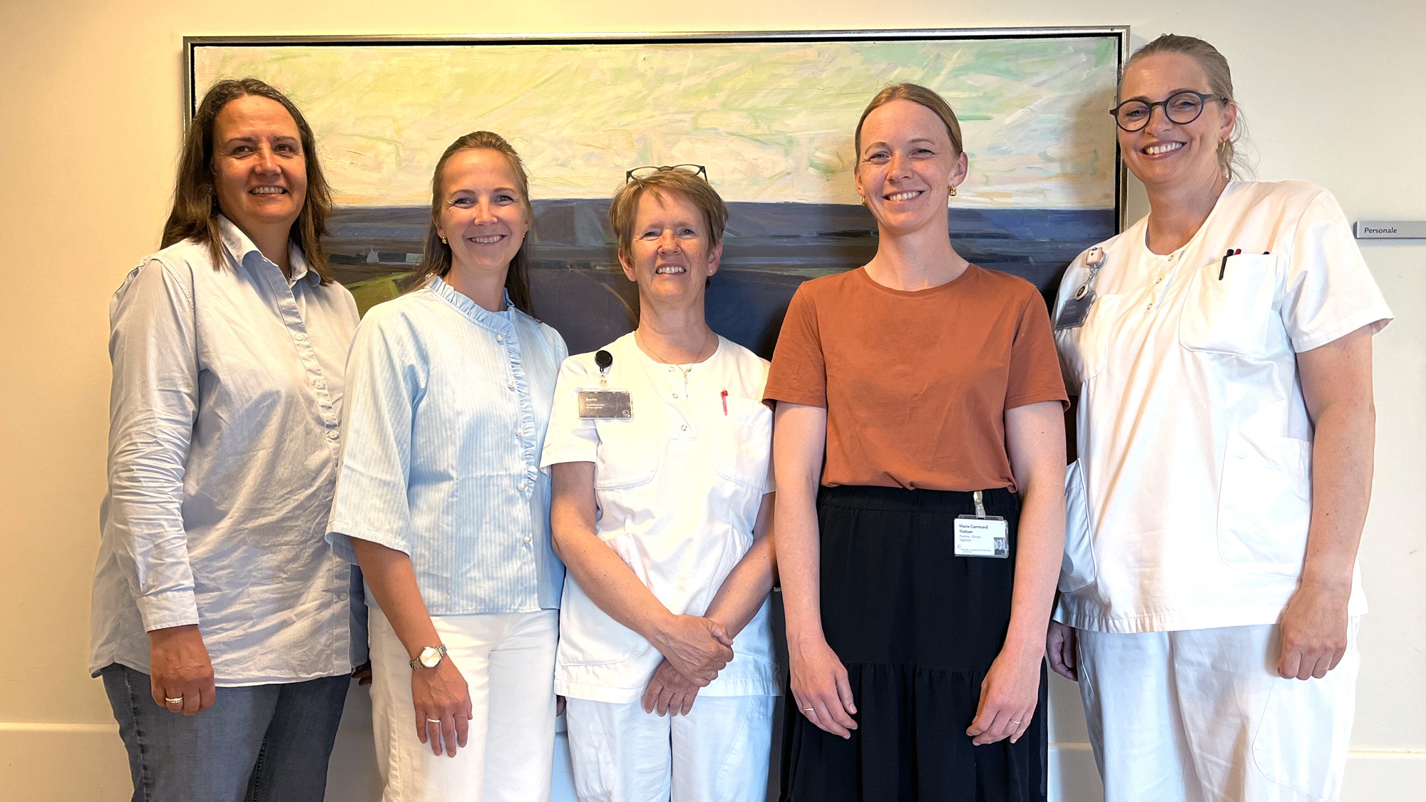 Lektor Lone Jørgensen, Forskningsassistent Mette Marx Christensen, sygeplejerske med særlig funktion i udvikling og undervisning Beritt Bach Pedersen, post doc Marie Germund Nielsen og sygeplejerske med særlig funktion i udvikling og undervisning Henriette Jensen.