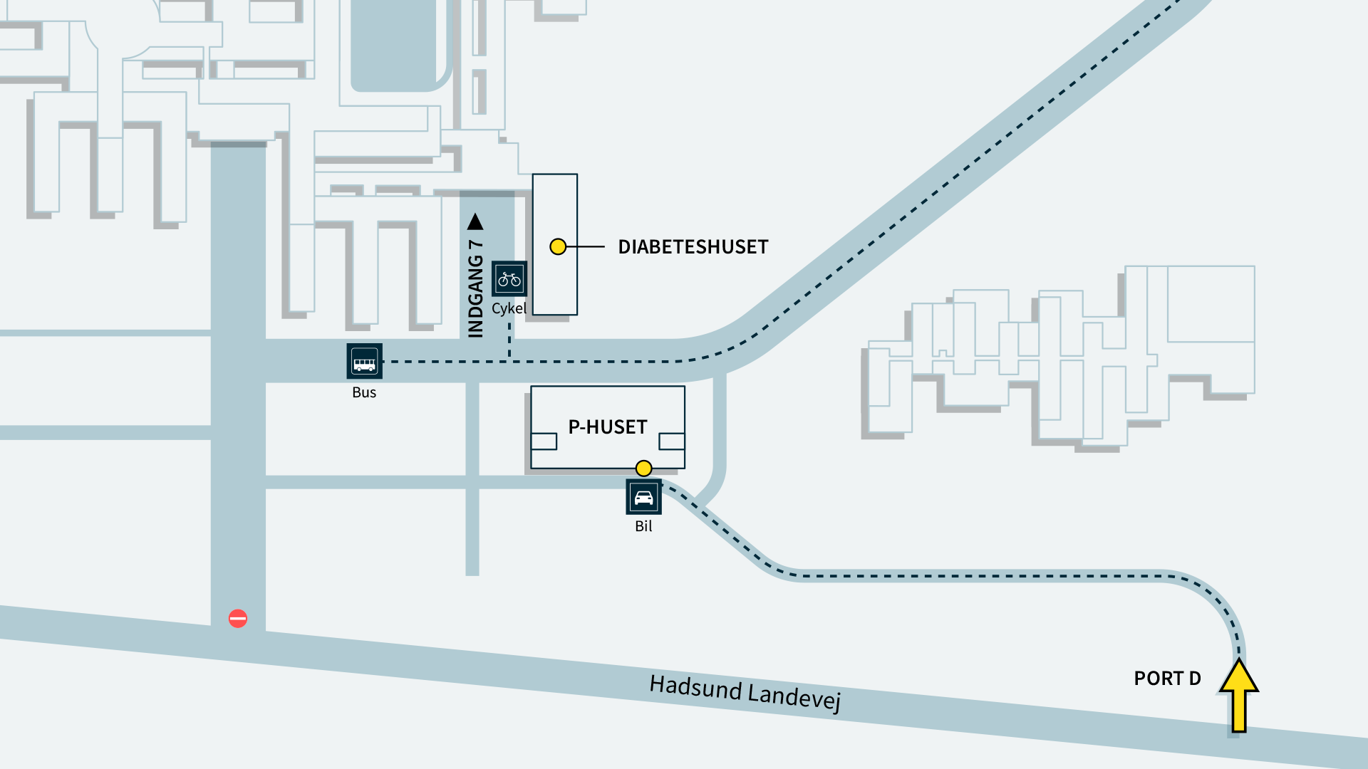 Kort over Hospitalsbyen med visning af Diabeteshusets placering