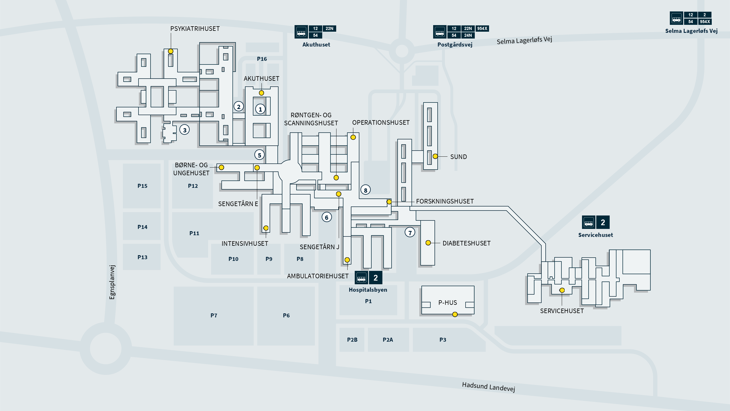 Kort over Hospitalsbyen med visning af de enkelte huses placering