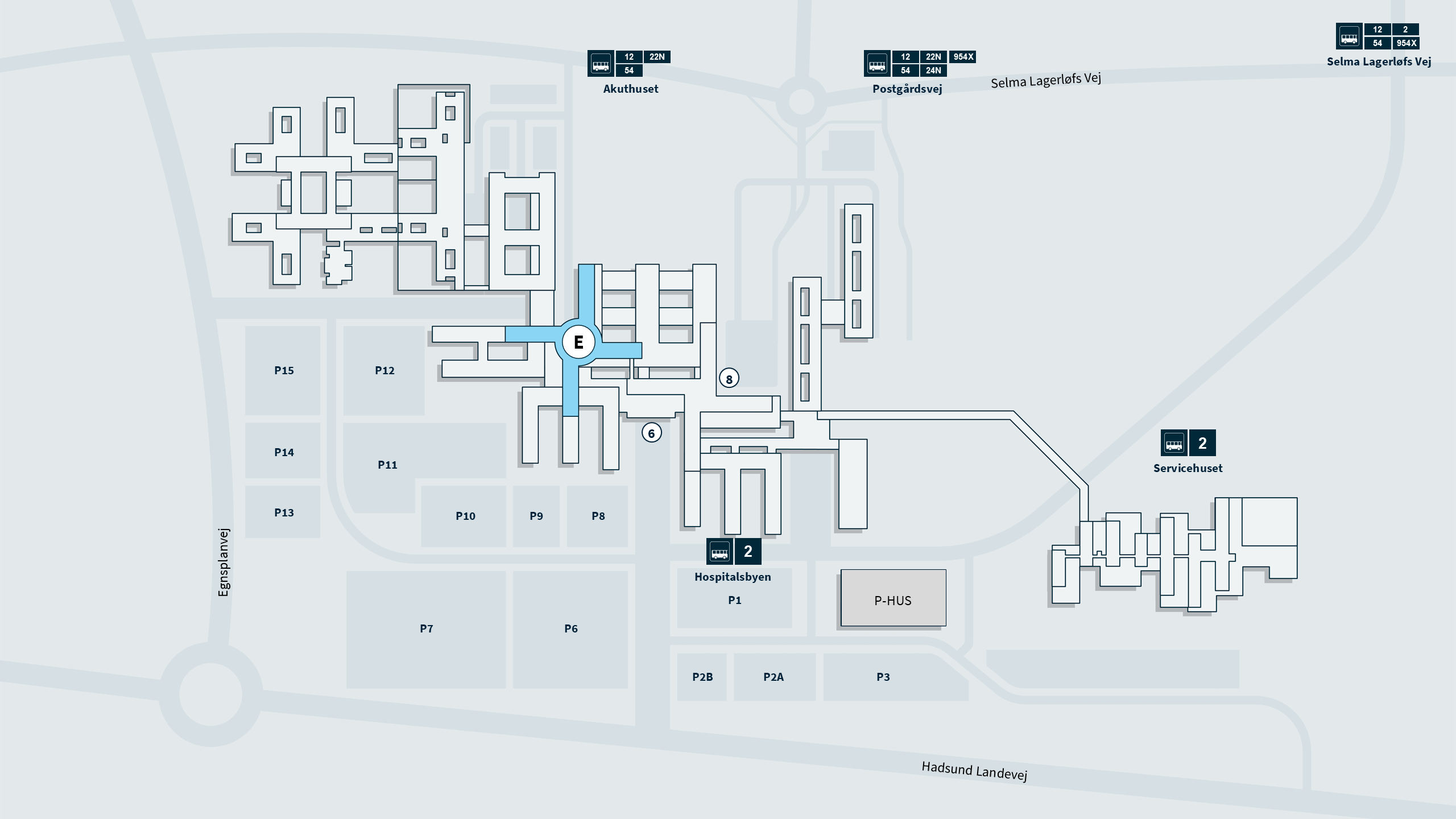 Kort over Hospitalsbyen med visning af Sengetårn E