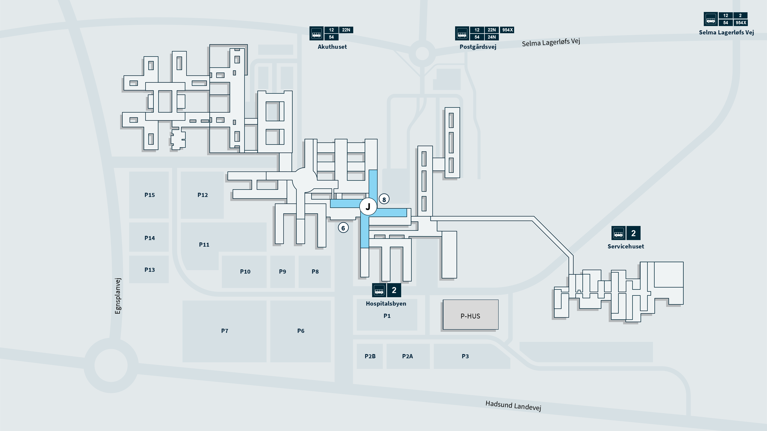 Kort over Hospitalsbyen med visning af Sengetårn J
