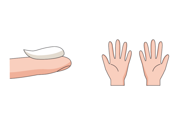 Tegning af en stribe creme fra en tube. Cremen fylder yderste led af en pegefinger.