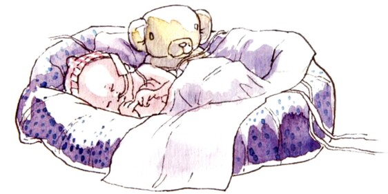 Illustration of baby with arms and legs tucked in close to body.