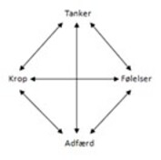 Diamantformet stregtegning af konneks mellem alle ordene: tanker, f&aring;lelser, krop, adf&aelig;rd.