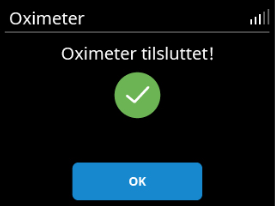 Et billede, der indeholder skærmbillede med teksten Oximeter tilsluttet.