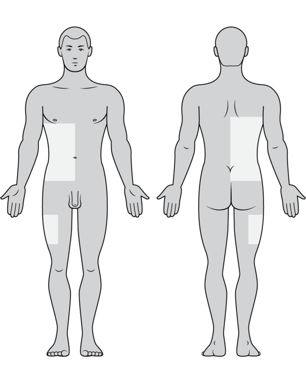 Tegning af mand i fuld figur set b&aring;de forfra og bagfra